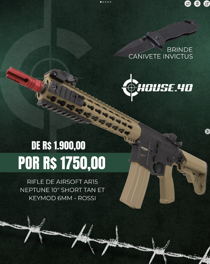Rifle de Airsoft AR15 Neptune 10" Short Tan ET Keymod 6mm