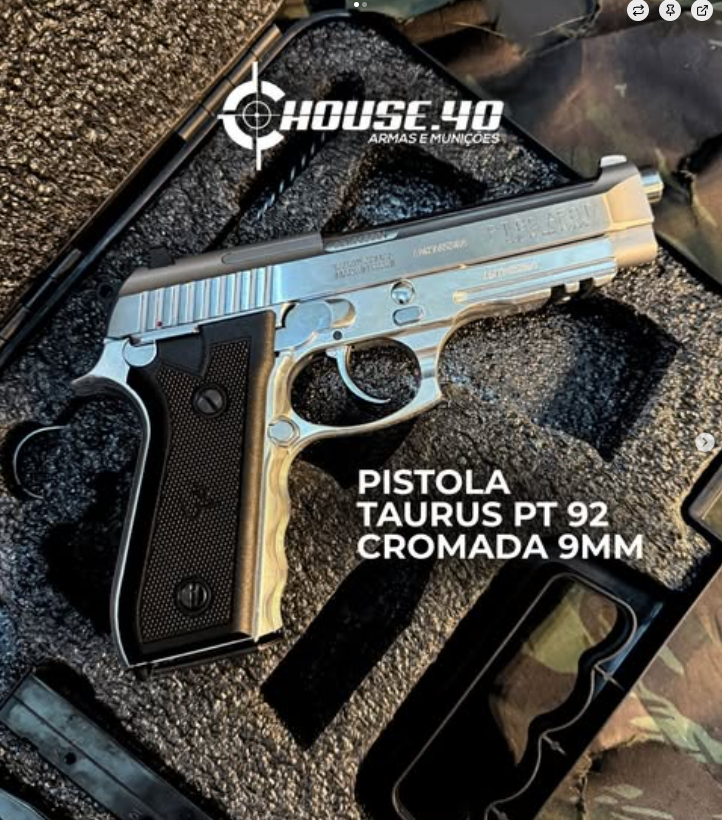 Pistola Taurus PT 92 Cromada 9mm