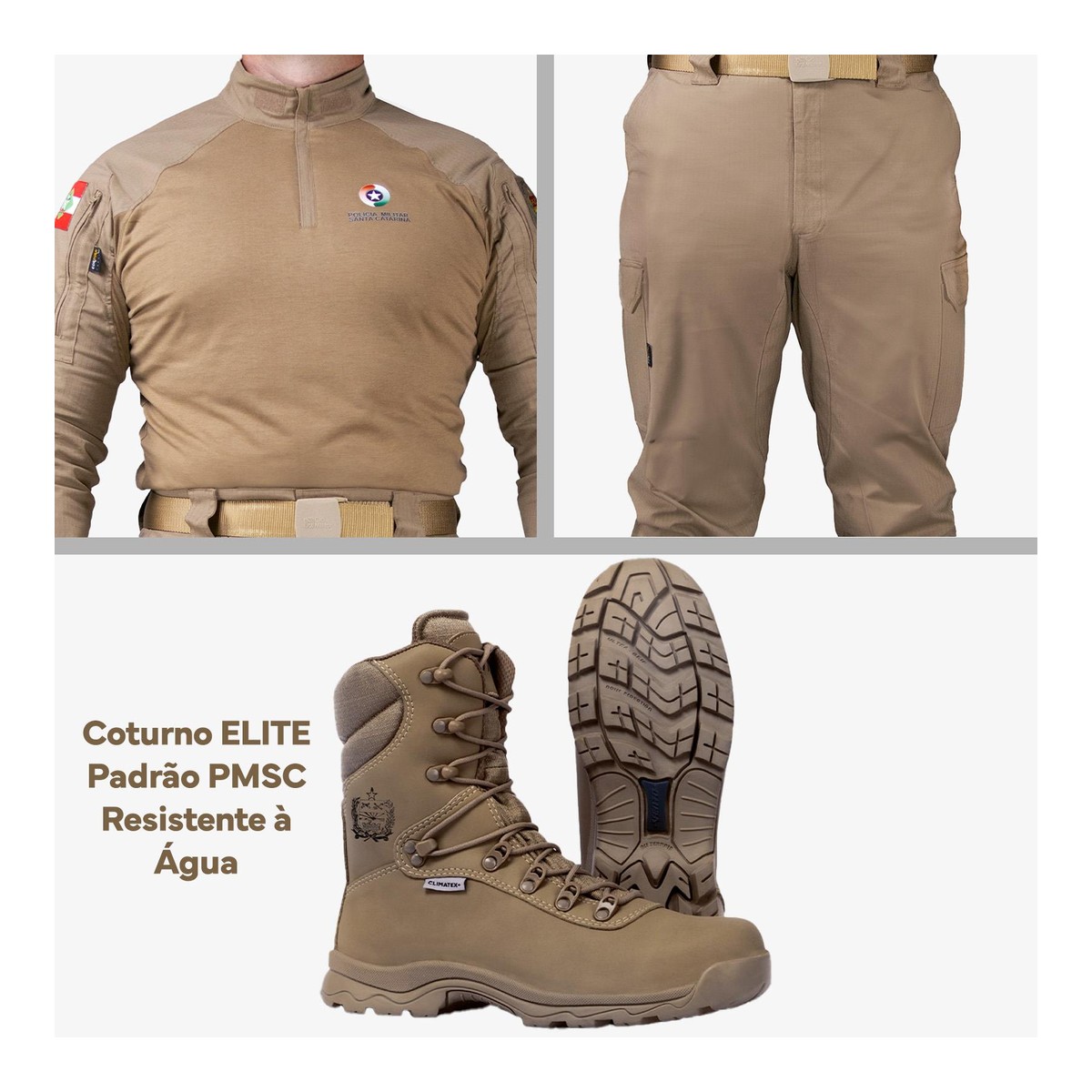 Kit: Combat Shirt + Calça Operacional + Coturno ELITE Padrão PMSC Resistente à água